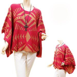 Mangenta Red GEO Western Sweater Poncho Top